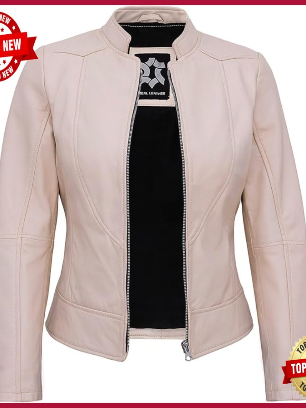Real Lambskin Leather Motorcycle Jacket Women's Cafe Racer Style